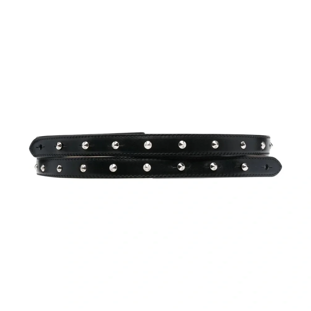 Alexander McQueen Studded D Thin Leather Belt in Black